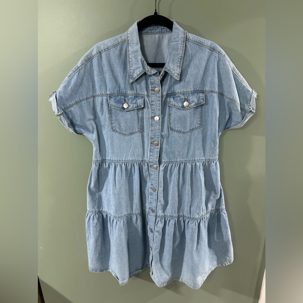 SHEIN Denim- Short Sleeve Button up Dress 👗 🤗